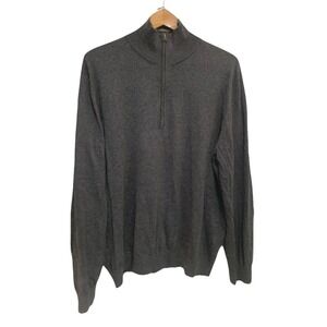 Banana Republic Mens XL Gray Cotton 1/4 Zip Mock Neck Sweater casual preppy